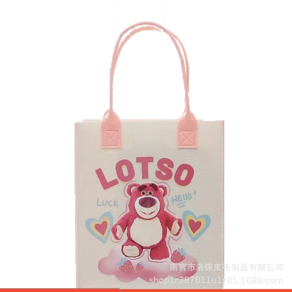 Túi xách - Túi Tote Vải Nỉ Kích Thước 30x26x10 Họa Tiết Gấu Dâu Lotso Hoạt Hình, Dùng Đi Học, Du Lịch