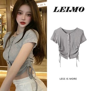 Áo Thun Croptop Tay Ngắn Thiết Kế Dây Rút Thời Trang Mùa Hè Cho Nữ Thẻ