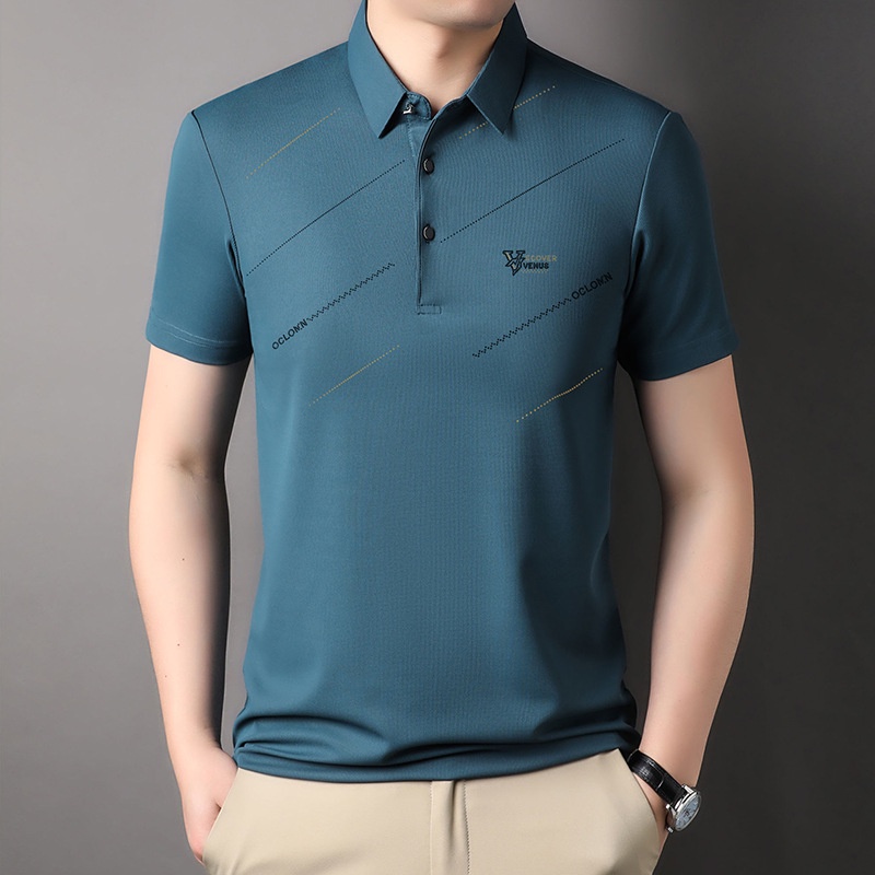 Waffle Áo Thun polo Tay Ngắn Màu Trơn Phong Cách Doanh Nhân Thời Trang Cho Nam