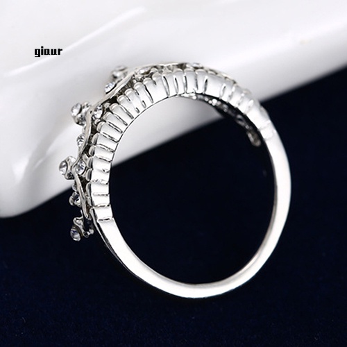 Nhẫn Mạ Bạc Hình Vương Miện Đính Đá Pha Lê Dành Cho Nữ