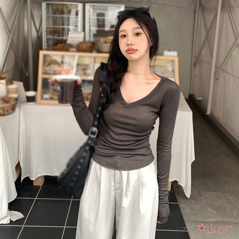 Áo Thun Tay Dài Cổ Chữ V Màu Sắc Thời Trang Mùa Hè Cho Nữ