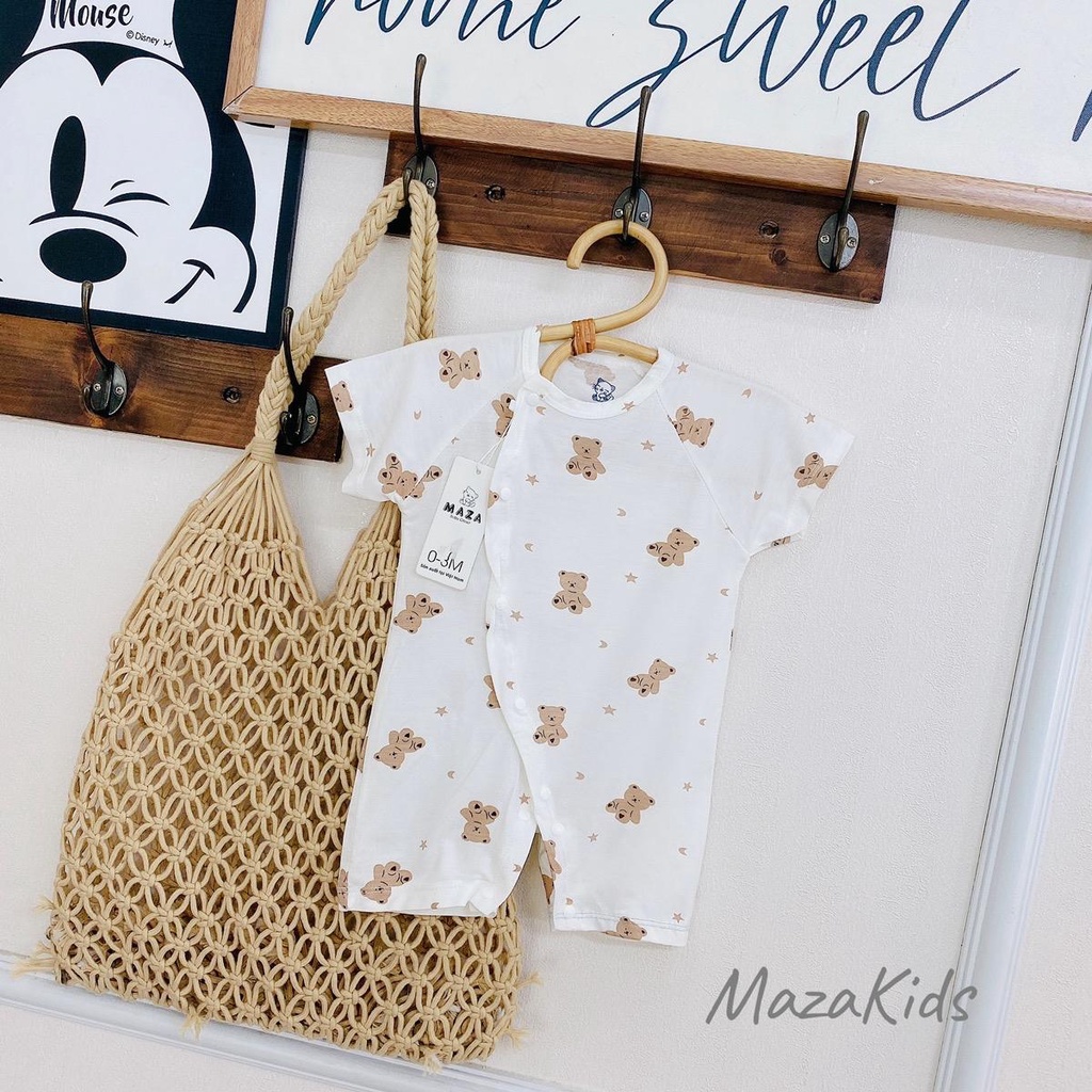 Body đùi cộc tay vải petit sợi tre mềm mát TRẮNG in hình cho bé Mazakids