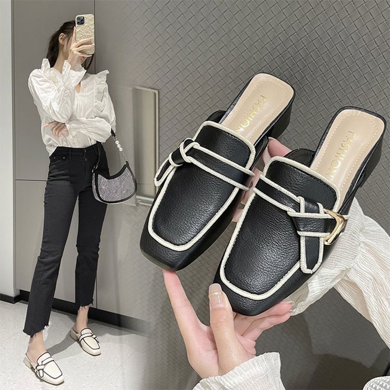 Prowow❤Dép Bít Mũi Thiết Kế Đơn Giản Thời Trang Cho Nữ
