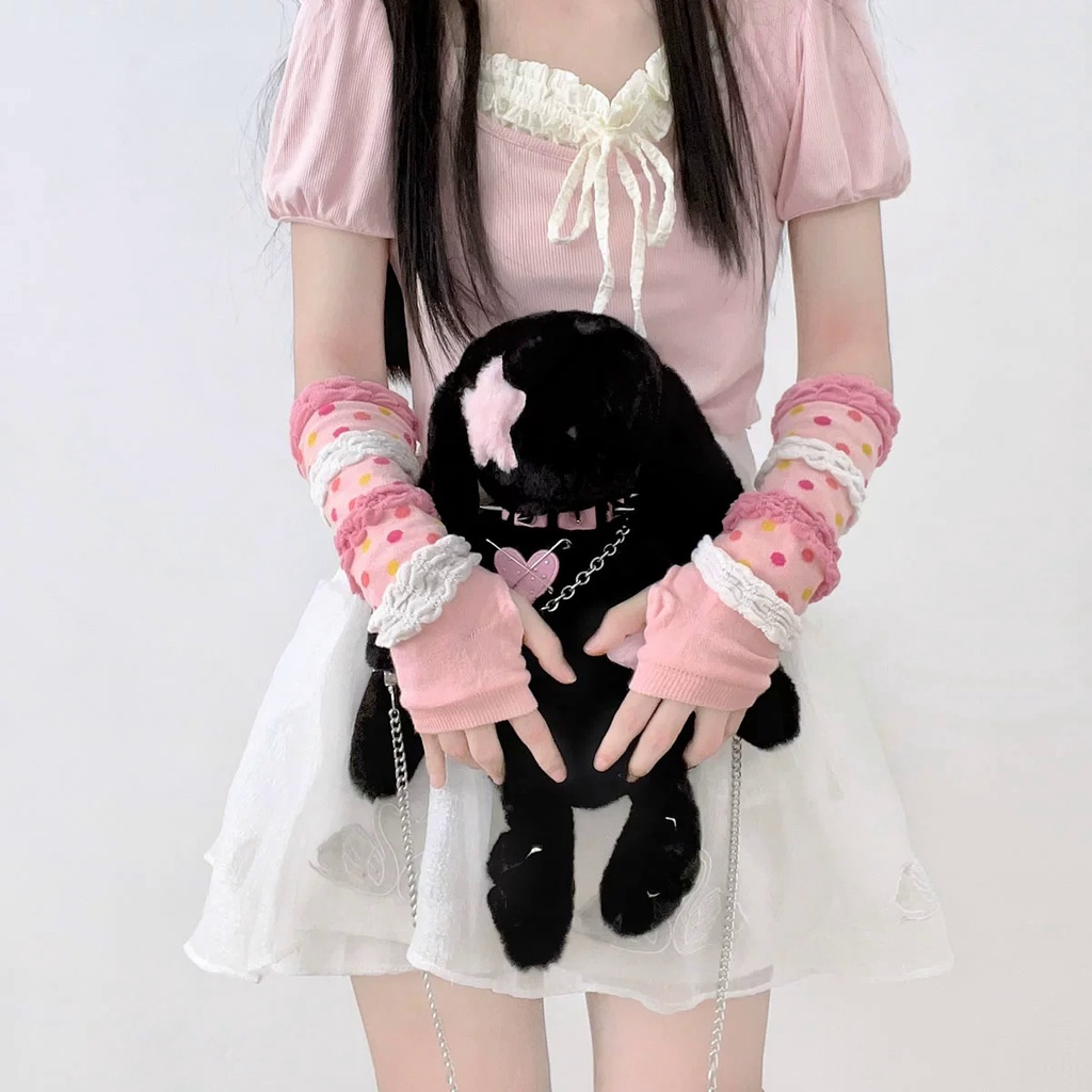 Găng Tay Dệt Kim Y2K Phong Cách Gothic Harajuku Ngọt Ngào Cho Nữ