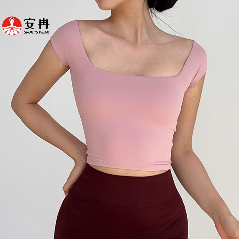 Áo ANRAN cổ vuông nhanh khô thời trang tập thể thao pilates cho nữ