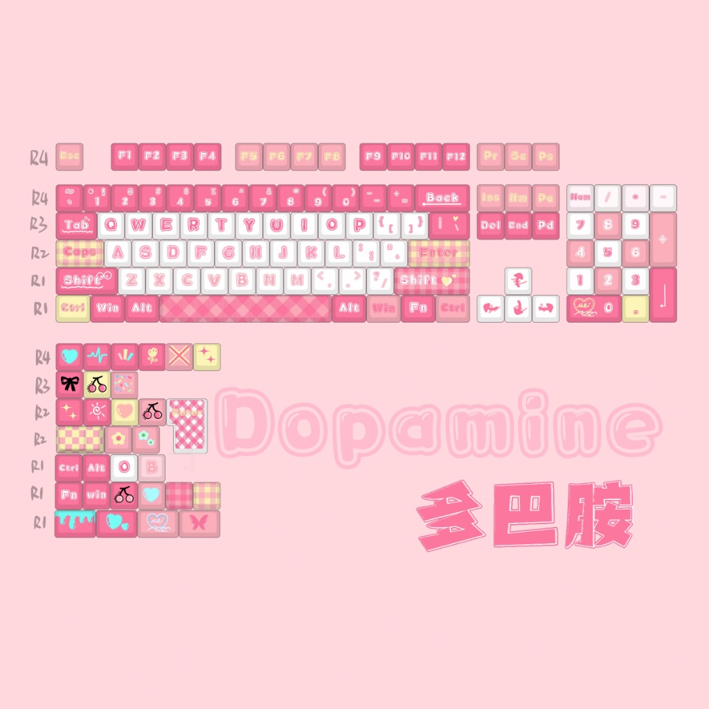 135 Phím Dopamine Keycaps Cherry Profile Cô Gái Hồng Anime PBT Dye Sub Cơ Keycap