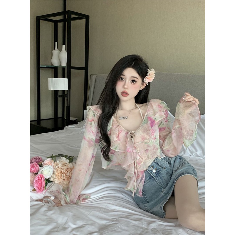 Áo Kiểu Vải Voan Trễ Vai Phối Bèo Thời Trang Mùa Hè Hàng Mới Dành Cho Bạn Nữ