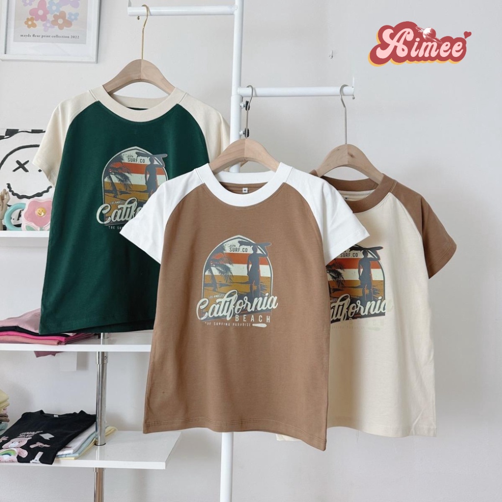 Áo baby tee raglan in hình california