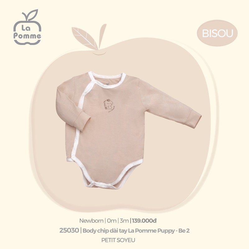 La Pomme - Bộ Body Chip liền thân Dài Tay La Pomme họa tiết NB 0M 3M Full