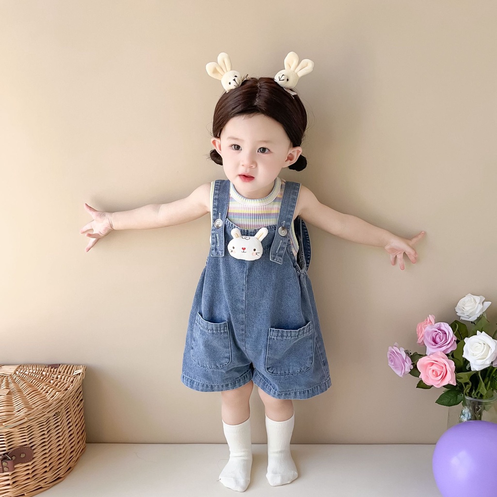 Set 2 Yếm Hình Thỏ 8-18kg + Áo tank top Cho Bé Gái