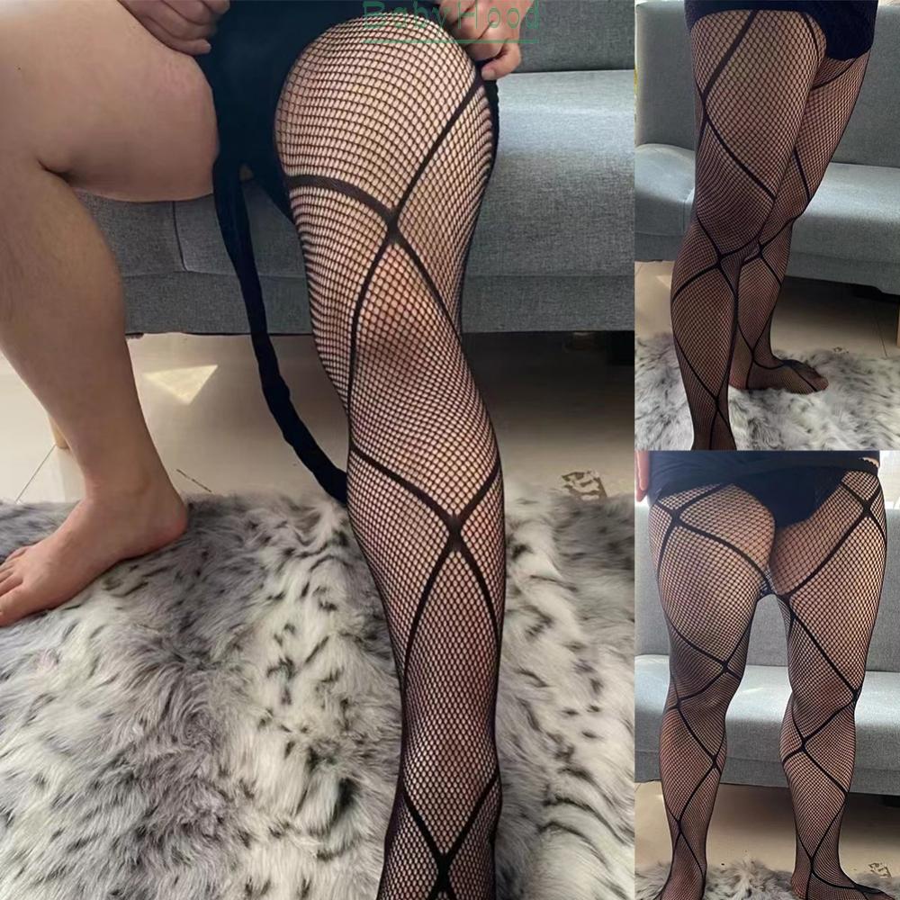 Men Sissy Body Stockings Pantyhose Sheer Mesh Hollow Out Fishnet Tights Pants#BBHOOD