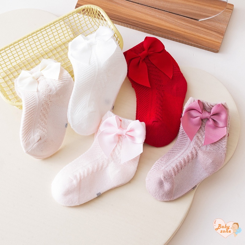 Vớ Em Bé Sơ Sinh Từ 0-18 Tháng Tuổi Đính Nơ Màu Trơn Dễ Thương