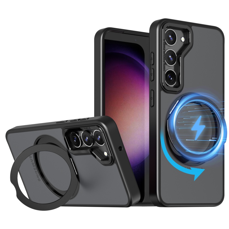 Đối với samsung s23 s22 ultra plus case sang trọng sạc không dây từ tính điểm tựa chân đế vô hình vỏ điện thoại acrylic mờ ốp lưng kim loại hình tròn bảo vệ máy ảnh anti-drop cover