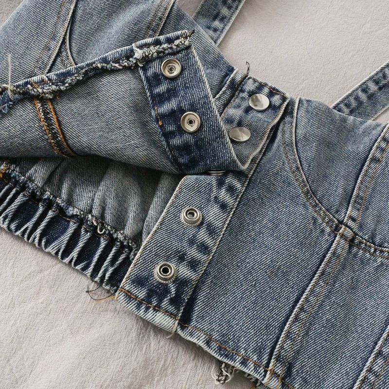 Áo Hai Dây Denim Dáng Ôm Ngắn Phong Cách Hàn Quốc Thời Trang Xuân Thu Hàng Mới Dành Cho Bạn Nữ