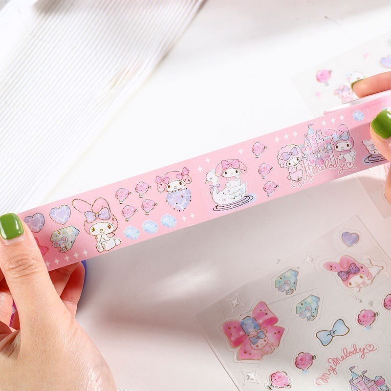 6 cuộn băng 8 tờ dán bộ nhãn dán băng sanrio hộp quà kuromi melody tài khoản tay chất liệu và băng giấy bộ nhãn dán quà tặng kỳ nghỉ