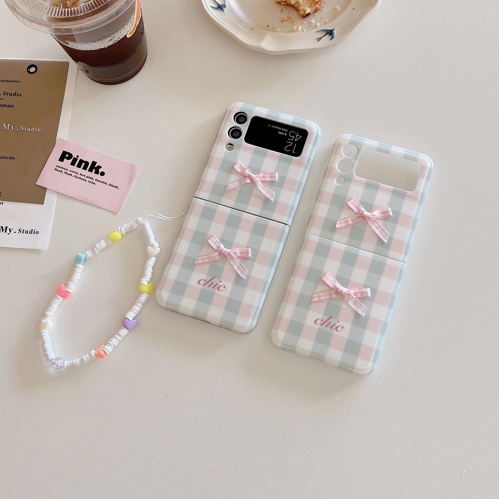 Vỏ pc cứng cho samsung galaxy z flip 5 4 3 5g funda rope bracelet case bowknot