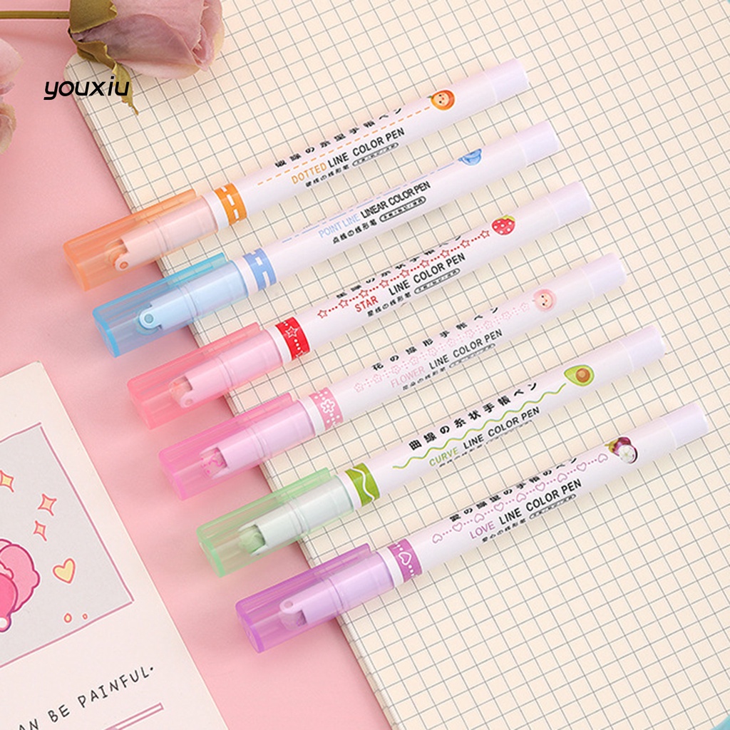 Xy * 6 cái bút cong hoa văn dễ thương viết thành thạo màu sáng thiết kế con lăn đánh dấu con lăn mẹo đường cong đồ dùng văn phòng lót cao