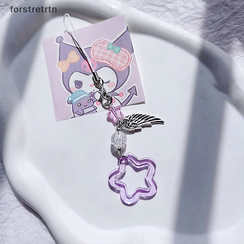 Forstretrtn điện thoại ch girl dây đeo dây buộc mặt dây chuyền màu tím nhỏ tươi mát hình cánh năm cánh móc khóa cho chìa khóa guben phụ kiện thời trang en