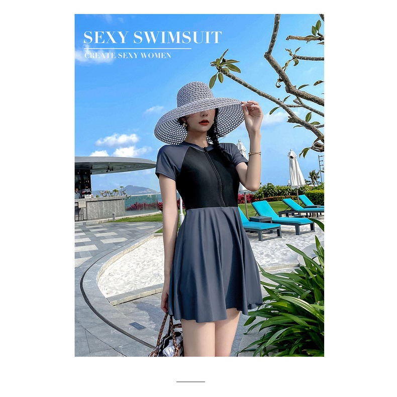 Đồ bơi nữ kín đáo tay ngắn CÓ MÚT CÓ SIZE-Bikini đi biển 2 mảnh có tay váy xoè- đồ bơi học sinh nữ  AA7601