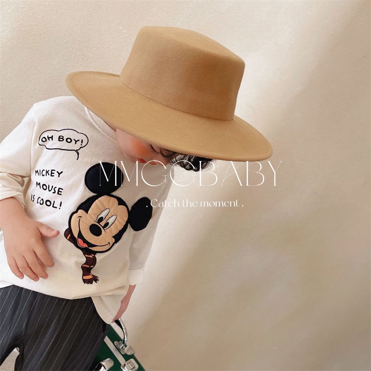 T-shirt trẻ em mùa thu mới bé trai và bé gái phim hoạt hình chuột vá bông dài tay áo chui đầu cho bé