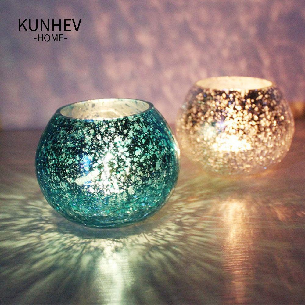 KUNHEV Cốc nến thơm, bàn tròn trung tâm giá đỡ nến thủy tinh bóng, tiệc đựng nến thủy tinh thủy ngân