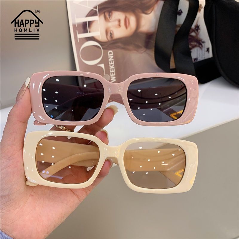 HAPPY HOMLIV Kính Mát Gọng Vuông Nhỏ Nhắn Phong Cách Retro Cho Nữ