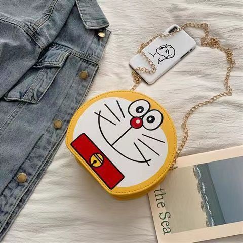 Túi dễ thương nữ thời trang phim hoạt hình vui nhộn tinkerbell mèo đeo vai túi tròn messenger túi doraemon