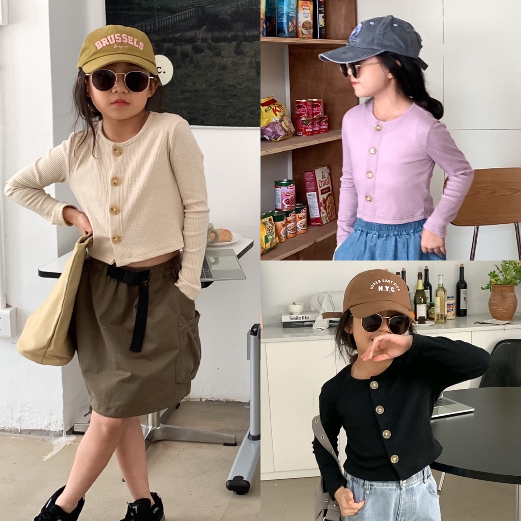 Áo len cardigan bé gái dáng ngắn cài cúc AG638 sz 110-160, áo len dệt kim gân mỏng cho bé, thời trang thu đông 2023