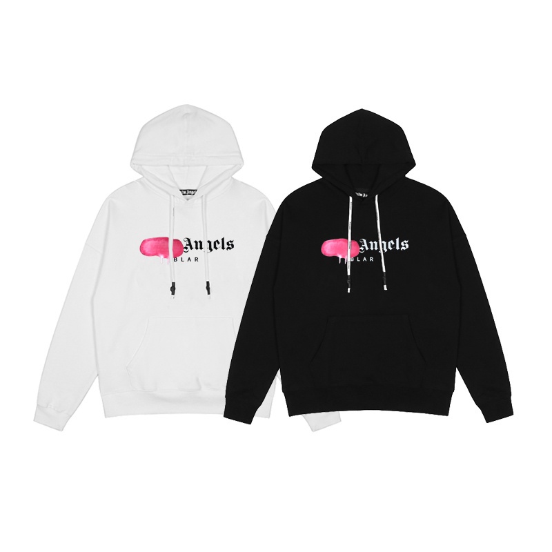 Xu hướng cổ điển pal666ngels cặp đôi thời trang hoodies chữ màu hồng phun sơn có mũ trùm đầu áo khoác nỉ dài tay áo chui đầu cộng với kích thước unisex