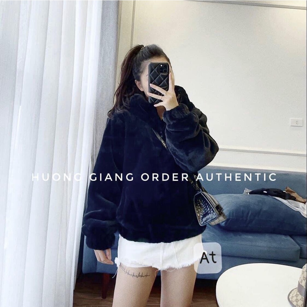 Áo khoác lông có mũ đen Sinsay 3253B-99X + 6% shopee