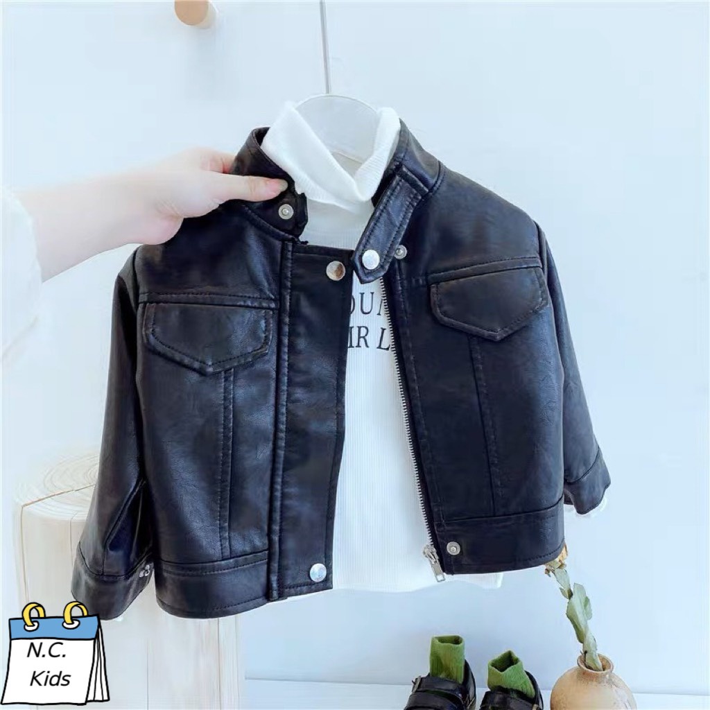 SIZE ĐẠI 9-28KG: ÁO KHOÁC DA CỔ TRỤ SÀNH ĐIỆU CHO BÉ TRAI - AKD23