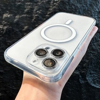 Ốp lưng chống sốc Hỗ trợ sạc không dây Cho iPhone 14 13 12 Pro Max 15 11 Pro Max TPU Ốp IP từ tính trong suốt Magnetic Case with Kính Viền Kim Loại bảo vệ Camera bảo về từng ống kính