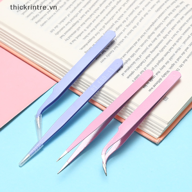 Thi 1 bộ nhíp thẳng cong màu fr nail art sticker rhinestones picking tool trang điểm eyelash diy tweezer tool vn