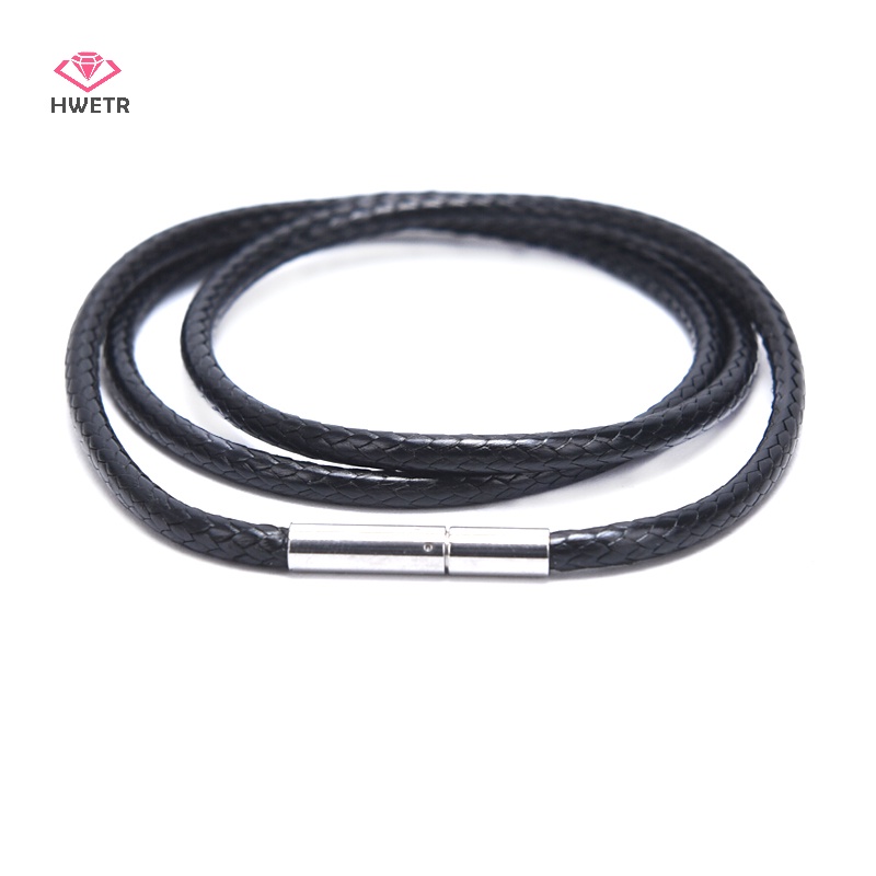 Hwetr dây da sáp đen thép không gỉ vòng quay clasp vòng cổ choker dây trang sức mới