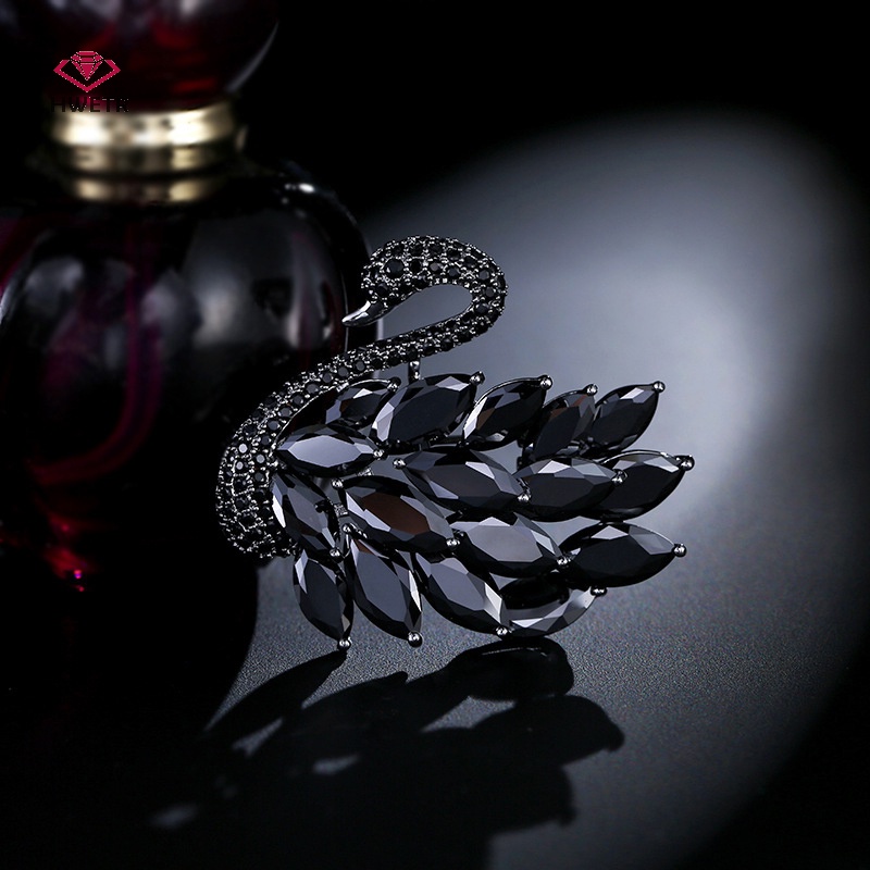 Trâm cài áo HWETR kiểu thiên nga đính pha lê zircon thời trang dành cho nữ