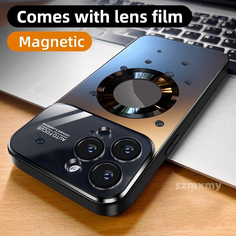 Vỏ điện thoại từ tính màu đen mờ ag cao cấp cho iphone 14 13 12 pro max 11 với nắp lưng bảo vệ máy ảnh bằng kính