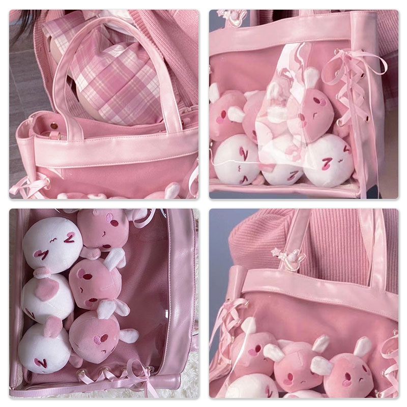 Túi xách nữ fresh girls túi xách hai chiều vải sinh viên một vai túi đeo chéo trong suốt