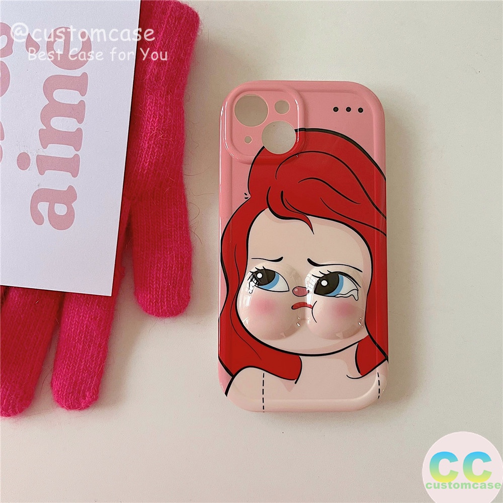 Cartoon disney princess case tương thích cho iphone 6 6s 7 8 plus 14 11 12 13 pro max xr x xs max nước mắt dễ thương nàng tiên cá bạch tuyết 3d pinching face decompression bìa mềm bóng