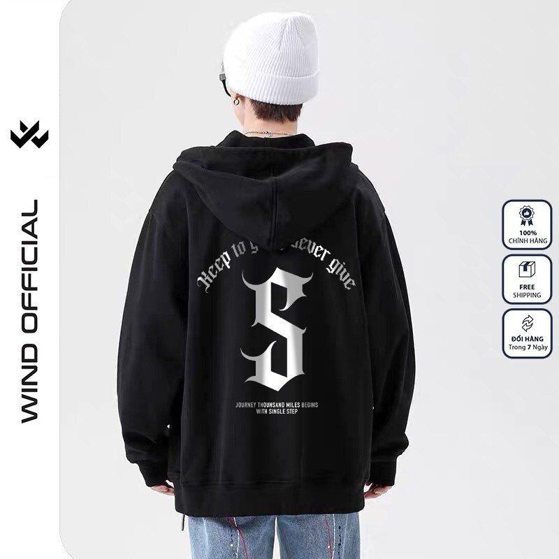 Áo khoác nỉ zip CHỮ S form rộng Unisex Hoodie dây kéo nỉ bông thơi trang nam nữ oversize