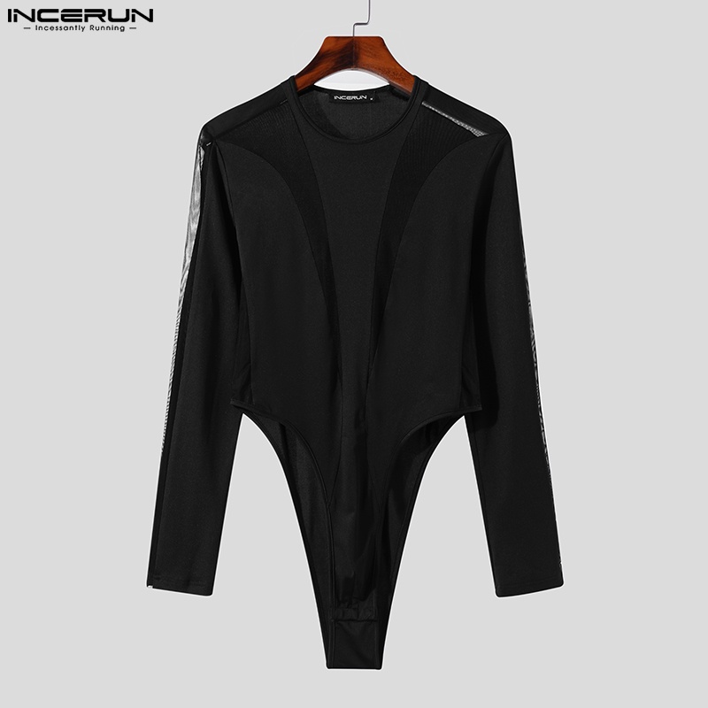 Áo liền quần INCERUN vải lưới dài tay thời trang gợi cảm dành cho nam