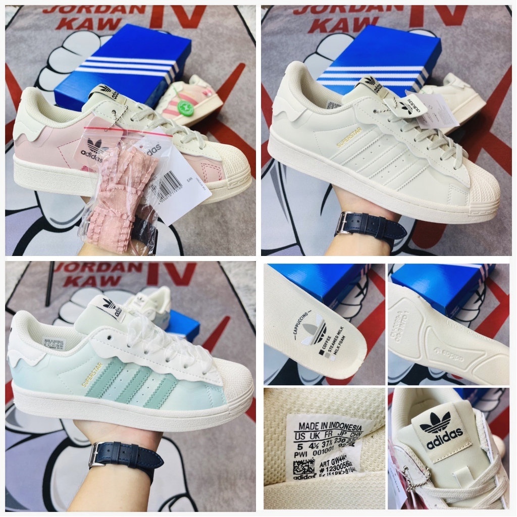 Giày thể thao superstar, giày adidas mũi sò, màu xanh hồng kem đủ sz nam nữ full box + pk C280