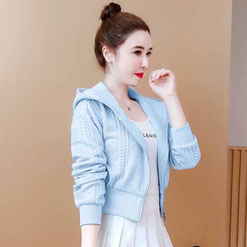 Áo Khoác sweater Ngắn Có Mũ Trùm Phối Khóa Kéo Thời Trang Thu Đông 2023