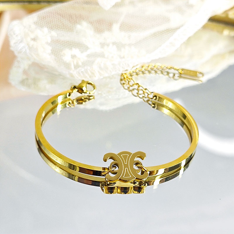 Bông Tai / Vòng Tay Bằng Thép Titan Mạ Vàng 18k Phong Cách Cổ Điển Thời Trang Cao Cấp Cho Nữ