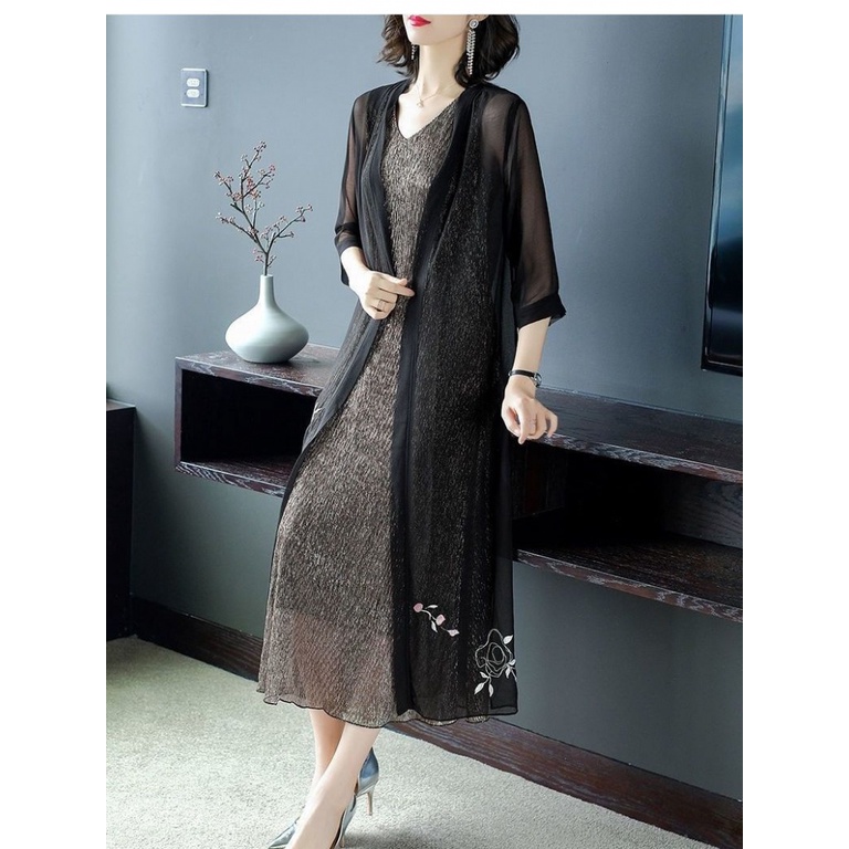 [M &amp; E] Áo Khoác Cardigan Chiffon Mỏng Dáng Dài Thêu Họa Tiết Phong Cách Mới 2023 Kích Thước Lớn Mẫu 2023 Phong Cách Mới 0759