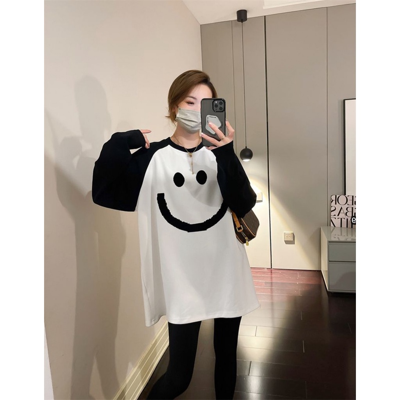 Áo Thun Tay Dài Oversized Cổ Tròn Cho Nữ