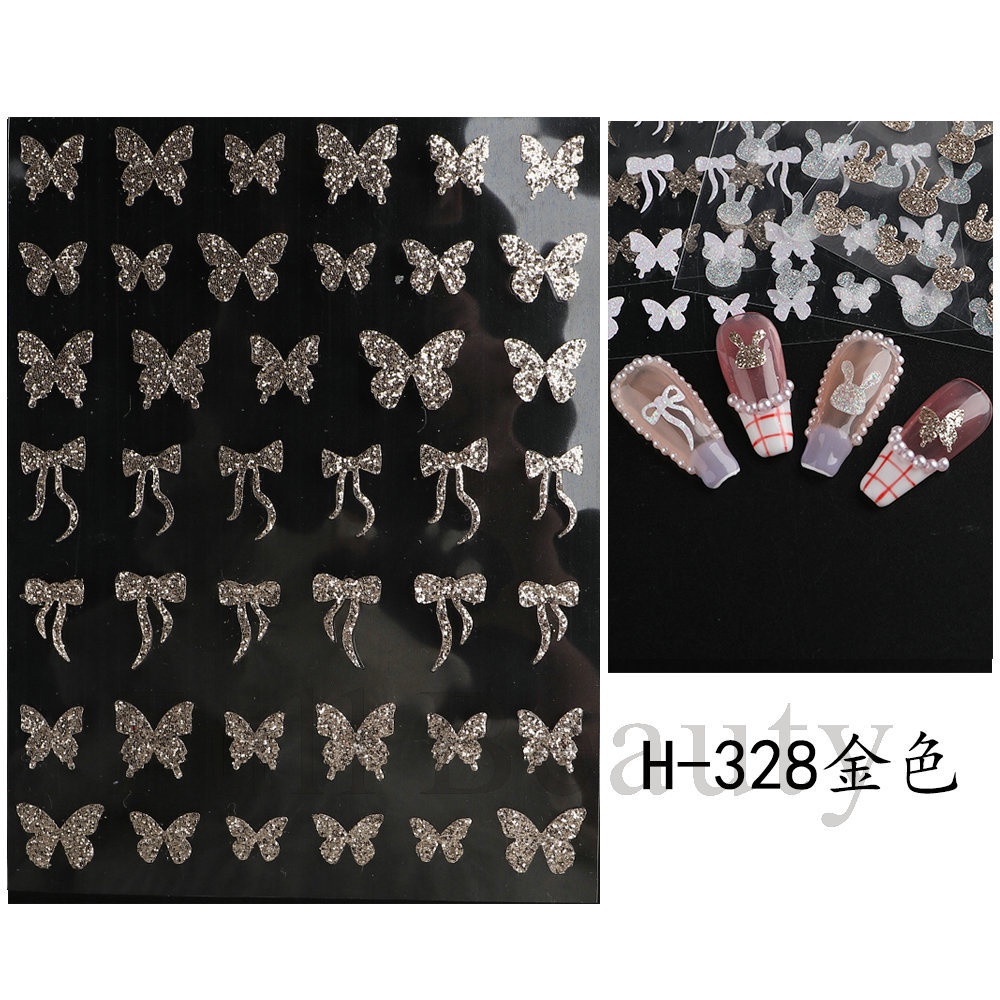 Miếng dán móng tay Sticker Dán Móng Tay Hình Bướm Kim Cương 3D Màu Vàng Hồng Mới
