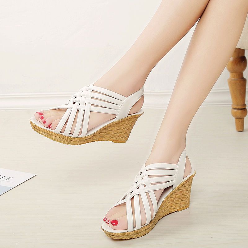 2023 giày sandal nữ đi mưa giày sandal nữ bigsize giày sandal nữ ulzzang giày sandal nữ ulzzang giày sandal nữ ulzzang Giày Sandal Cao Gót Đế Xuồng Dày Quai Da Mềm Thời Trang Mùa Hè 2021