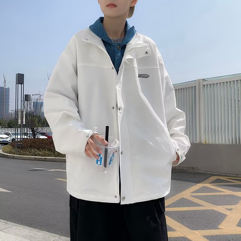 Áo Khoác Giả Hai Lớp Dáng Rộng Thời Trang Retro Nhật Bản Cá Tính Cho Nam