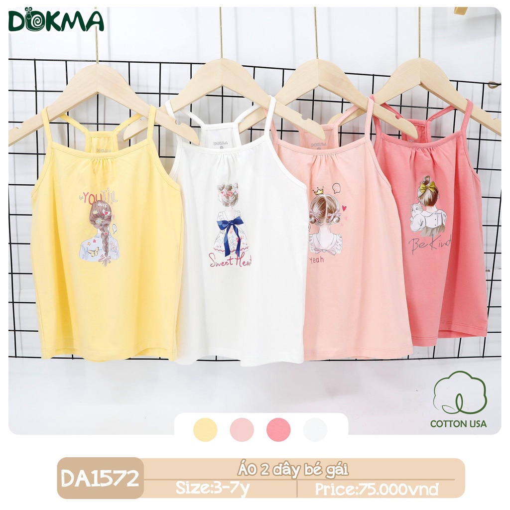 Áo 2 dây bé gái Dokma – chất cotton hữu cơ mềm mịn, thoáng mát, co giãn tốt