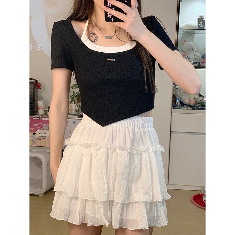 Áo Thun Tay Ngắn Dáng Ôm Màu Trơn Đơn Giản Thời Trang Mùa Hè Phong Cách Hàn Quốc Cho Nữ